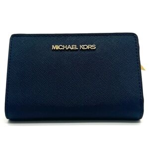 Michael Kors Medium Bifold Zip Chain Wallet Navy Blue